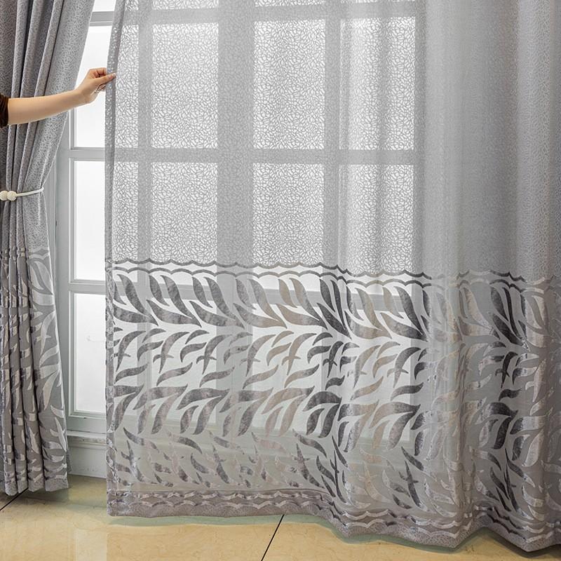 Modern Gray Jacquard Sheer Curtain Panel Living Room Bedroom Semi-Transparent Decorative Window Treatment