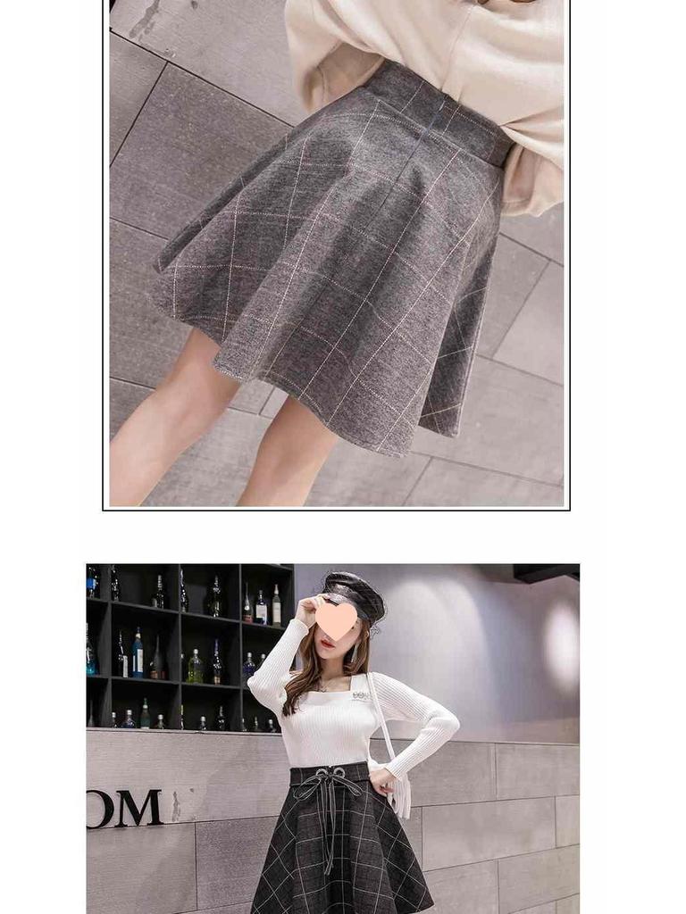 Женская шерстяная клетчатая юбка А-силуэта с высокой талией - Осень/Зима 2025, корейский стиль, юбка-зонт