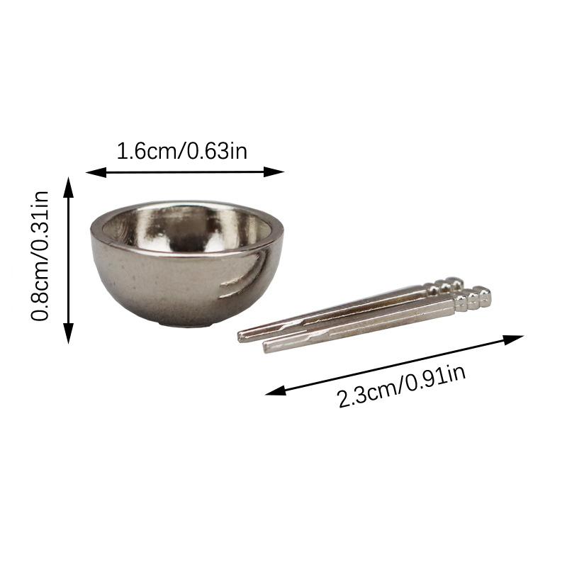 1Set Dollhouse Miniature Accessories Mini Metal Bowl Chopsticks Set Simulation Kitchen Tableware Model Toys