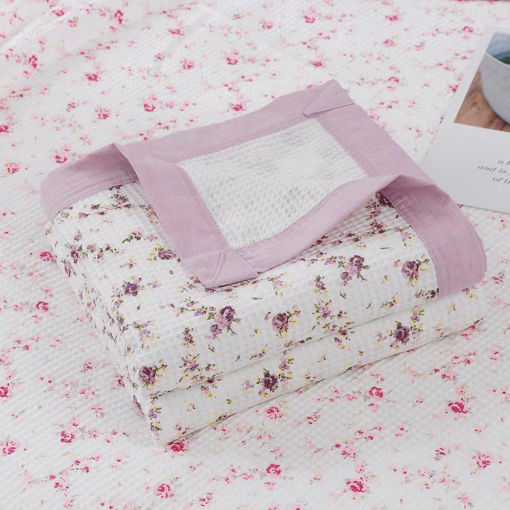 Вафельное одеяло из чистого хлопка с цветочным рисунком - Летнее прохладное одеяло для односпальных и двуспальных кроватей