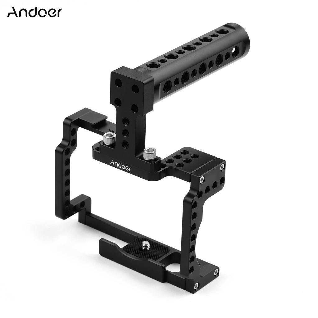 Anoder Camera Cage with Grip Handle Aluminum Alloy with Cold Shoe 1/4 3/8 Holes Compatible with