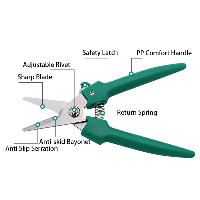 Stainless Steel Sharp Blade Bypass Pruning Shears PP Comfort Handle Garden Scissors for Bonsai Plants Flowers Household