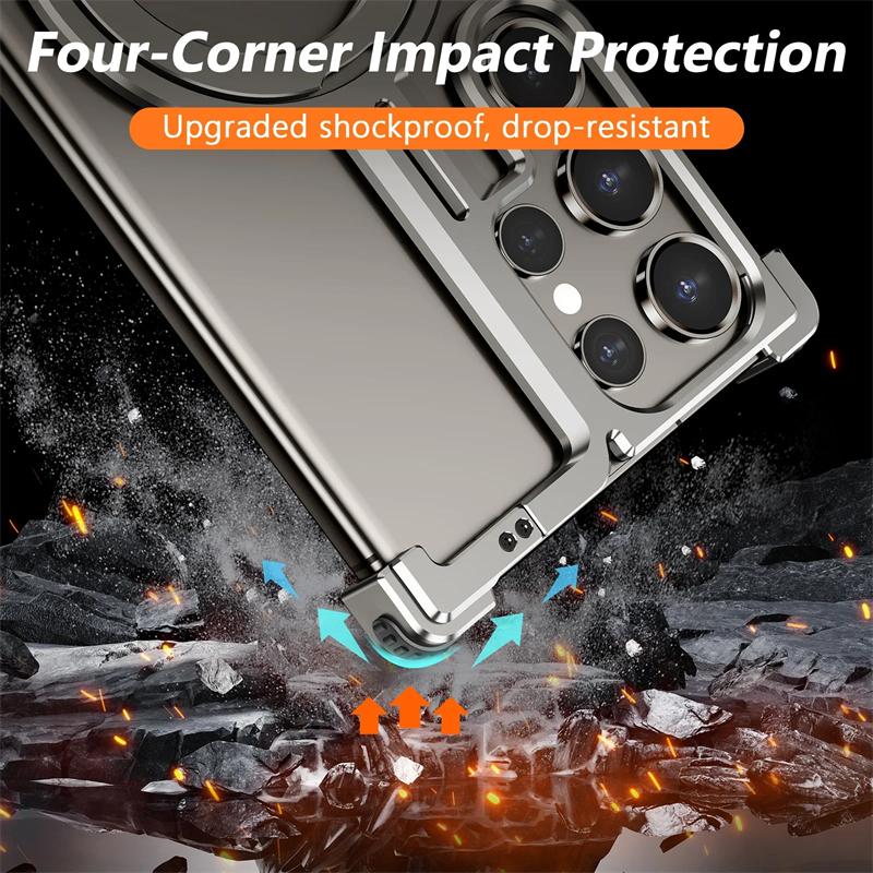 Luxury Aluminum Alloy Frameless Hollow Holder Phone Case For Samsung Galaxy S25 S24 S23 Ultra Plus Magsafe Magnetic Metal Frame Cover