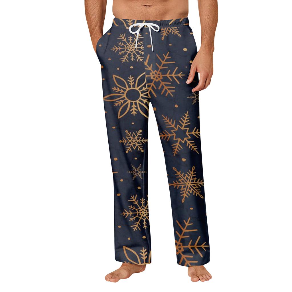 Мужские удобные повседневные брюки с рождественским принтом и карманом, домашние брюки для сна