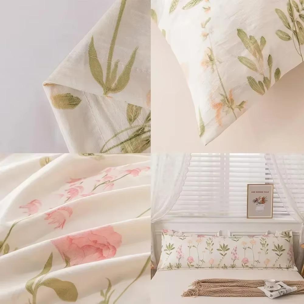 Rectangular Pillow Cover Skin-friendly Long Pillow Case Flower Couple Pillowcase  King Size Bed