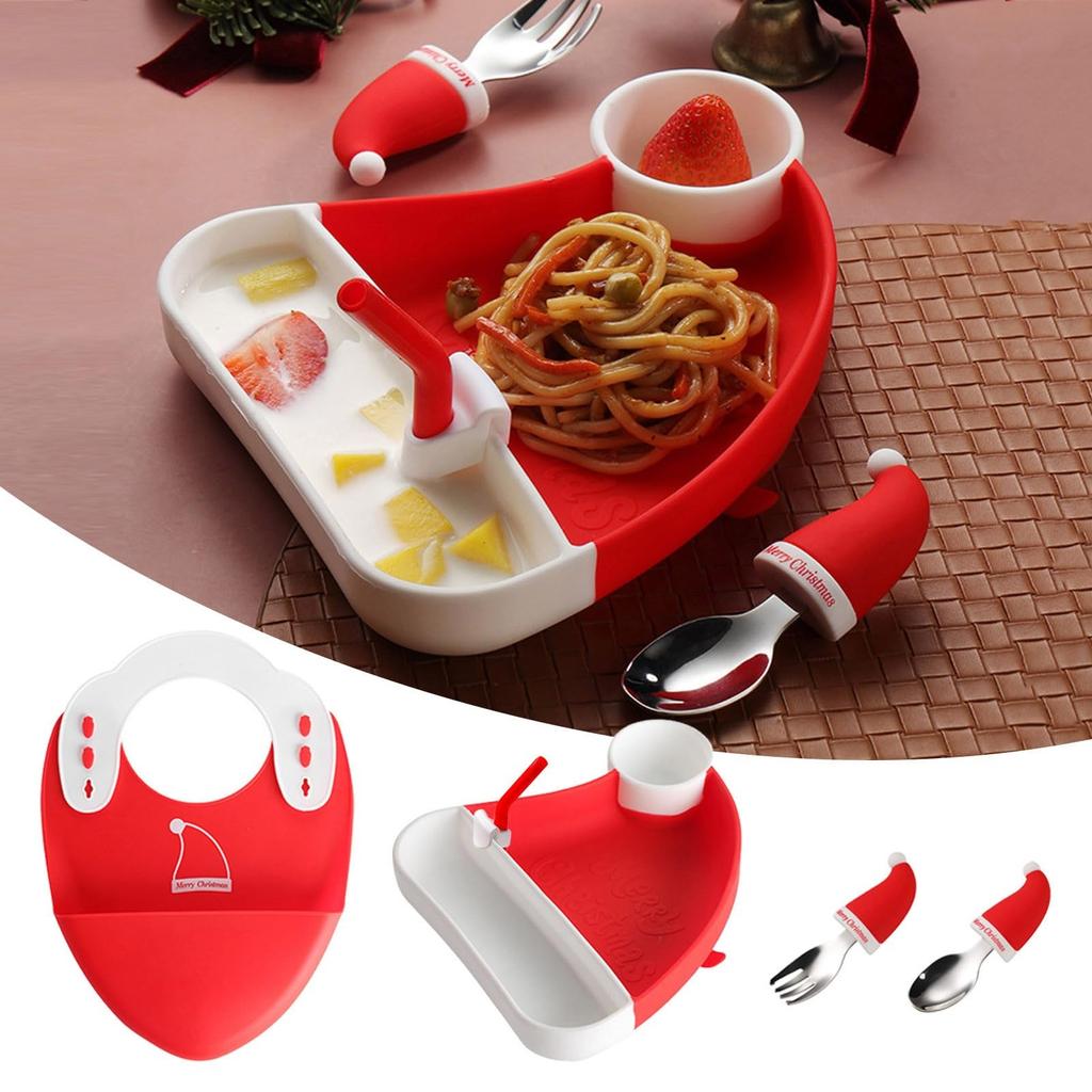 Набор рождественских сервировочных тарелок с присоской, принадлежности для кормления, рождественская тарелка с фруктами, обеденный стол на 6 персон с дорожкой
