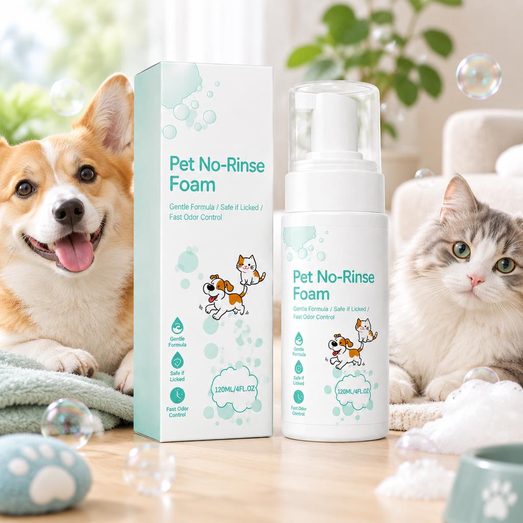 Pet No-Rinse Cleaning Foam: Gentle and Skin-Friendly Formula, Suitable for Cats and Dogs, Portable and Easy to Use Foam