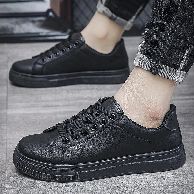 Solid Color Fashion Men's Casual Shoes AutumnNew Comfortable Lace Up Sneakers Waterproof Leather Vulcanize Shoes Tenis Masculino