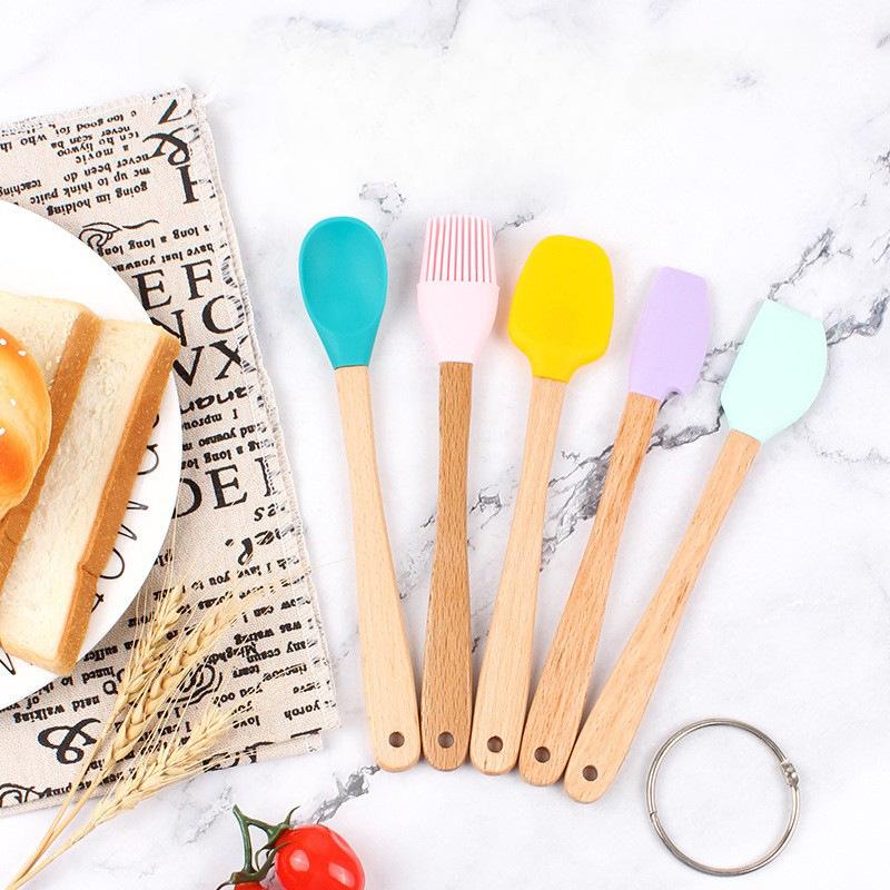 Пищевой силикон для приготовления масла, многоцветная мини-лопатка, крем для торта, масляная кисть, бамбуковая ручка, инструменты для выпечки, многоцелевые