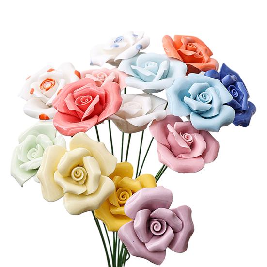 Ручная работа Керамический Имитация Цветка Реалистичный Искусственный Красочный Цветок Декорация Искусственный Цветок со Стеблем DIY Украшение для Вазы