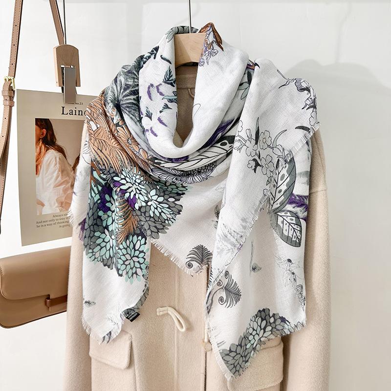 Trendy Sweet Literary and Artistic Style Printed Silk Scarf Female Elegant Fashion Temperament Thin Air-conditioned Room Scarf