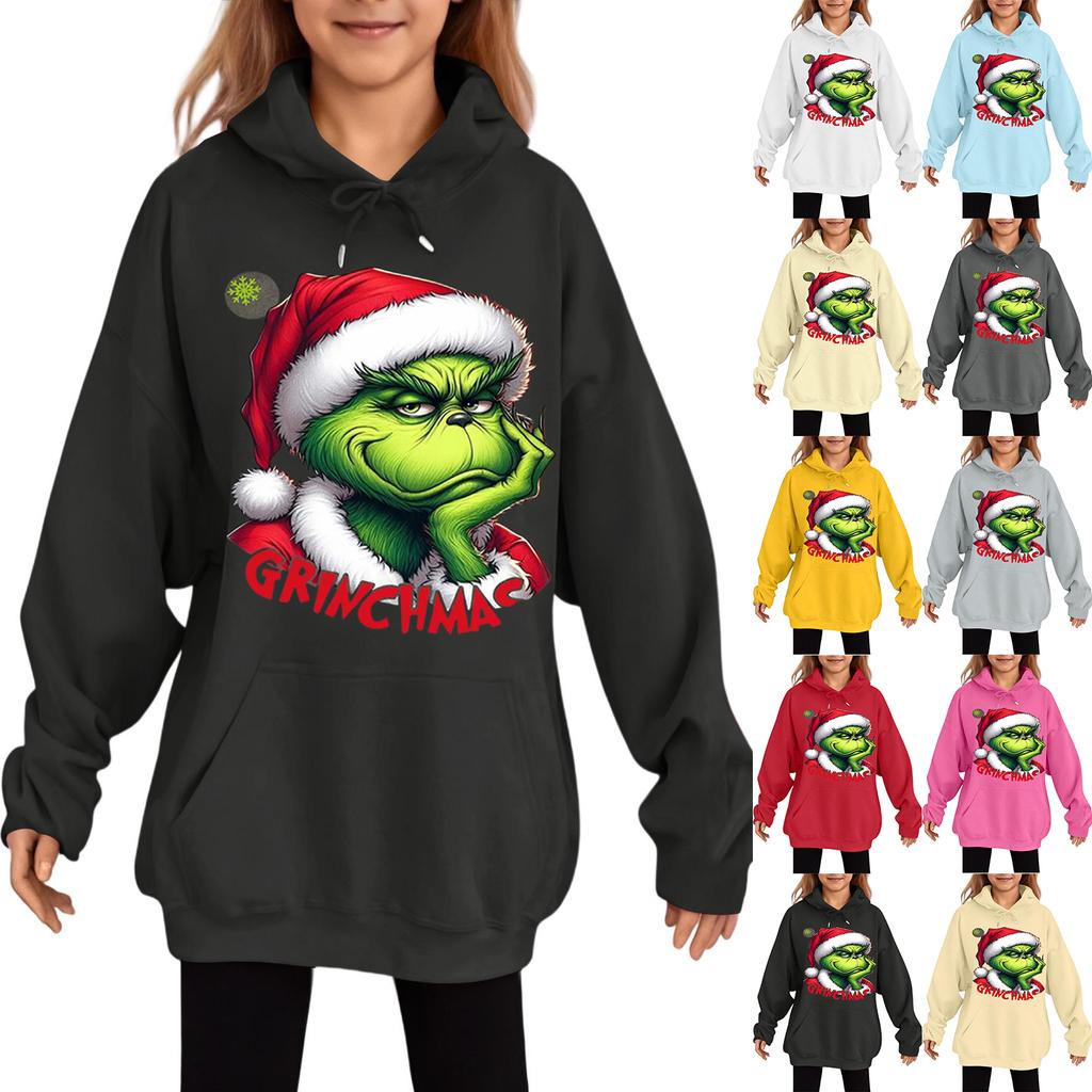 Children's Fashionable Casual Long-sleeved Loose Christmas Print Pullover Hooded Sweatshirt