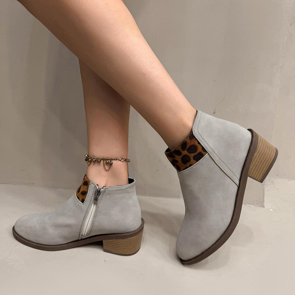 Модные замшевые ботильоны с леопардовым принтом и острым носком для женщин, модная осенняя женская обувь, толстый высокий каблук, короткая молния, челси