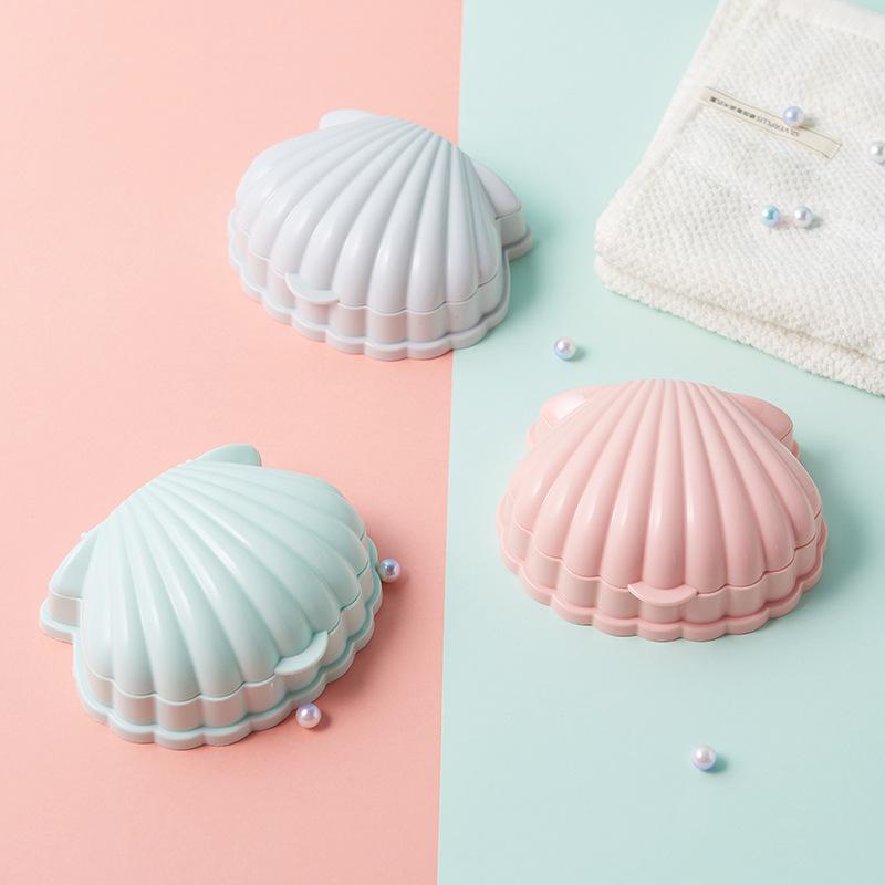 Natural Shell Shaped Soap Box with Lid Draining Non-slip Soap Holder Case Soap Dish PP Plastic Bathroom Accessories
