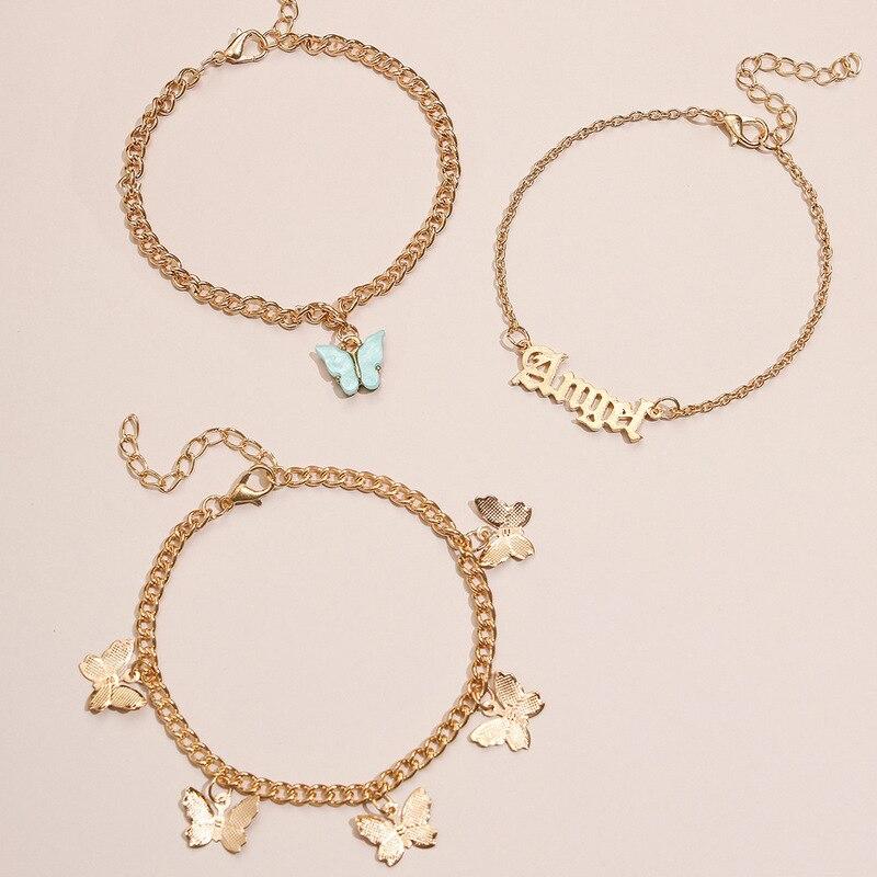 Fashion Multilayer Cute Butterfly Anklets Bracelets for Women Bohemian Simple Anklet Gold Color Chain Ankle Bracelet On Leg