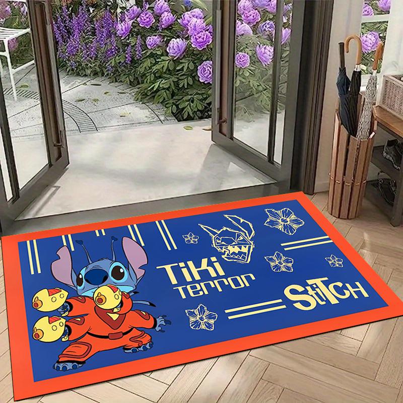 1pc Stitch Cartoon Carpet, 100% Polyester, Non-slip, Machine Washable, Waterproof, Outdoor Yard and Garden Decor, Home and Bedroom Decorative