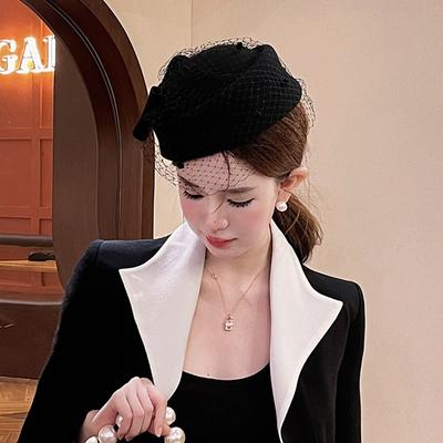 Высококлассная шляпа женская шляпа-цилиндр с сеткой и бабочкой, подчеркивающая лицо, шерстяная джазовая шляпа, британская шляпа стюардессы
