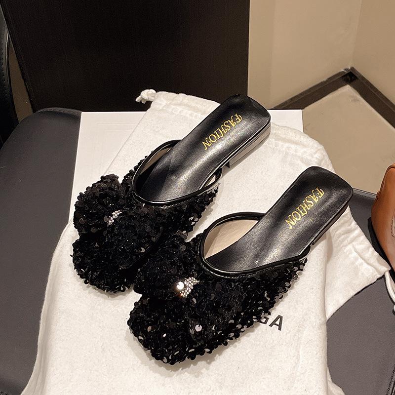 Тапочки Baotou, женская летняя одежда 2025 года, новые универсальные туфли с одной педалью, модные сандалии в стиле феи с блестками Muller