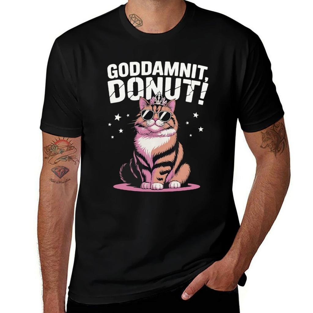Funny Princess Cat Glasses Goddammit Donut TShirt Basic Plain Short Sleeve Crew Neck Tee