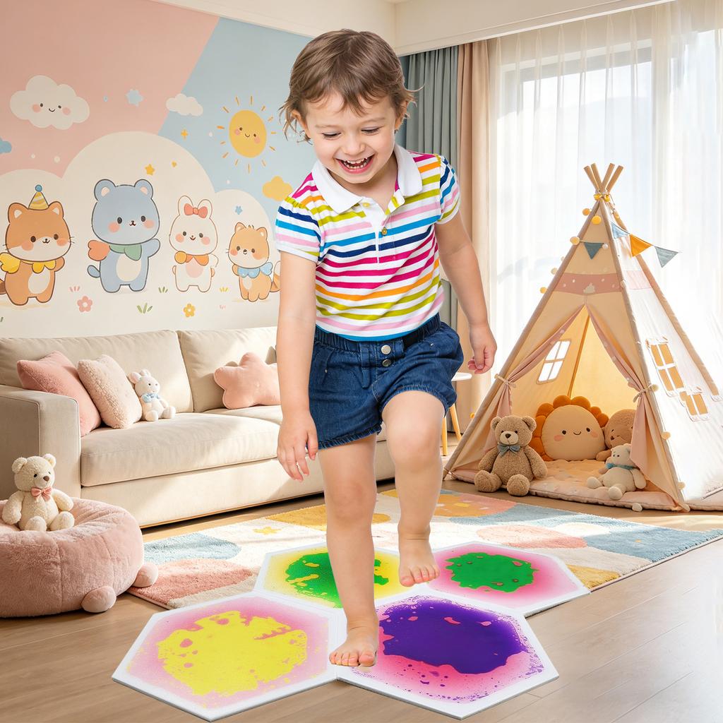 Clear Liquid Hexagon Sensory Flooring, Kids Interactive Play Mats For Indoor Use