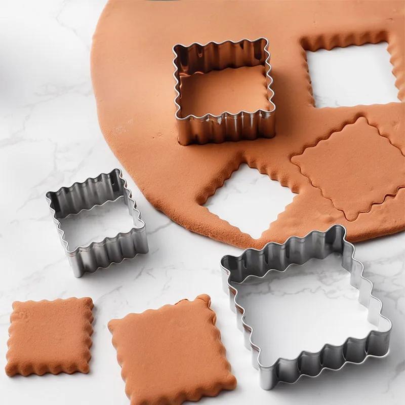 Stainless Steel Biscuit Mold Blessing Frame Wave Rectangle Square Cookie Cutter Mold Wedding Fondant Cake Decoration Baking Mold