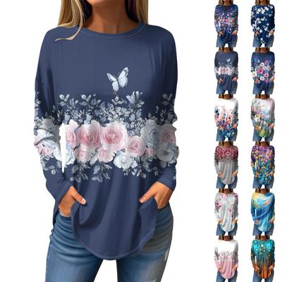 Футболки для женщин, осенние повседневные рубашки с длинным рукавом, толстовка, винтажный топ с графическим принтом, пуловер