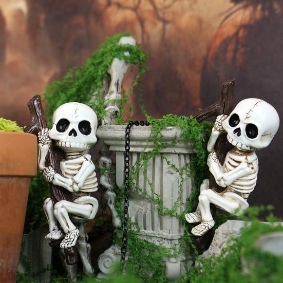 2 шт. Фигурка скелета-альпиниста, подвеска для цветочного горшка, мини-скелет, Хэллоуин, смола, украшение скелета для бонсай, украшение края кашпо
