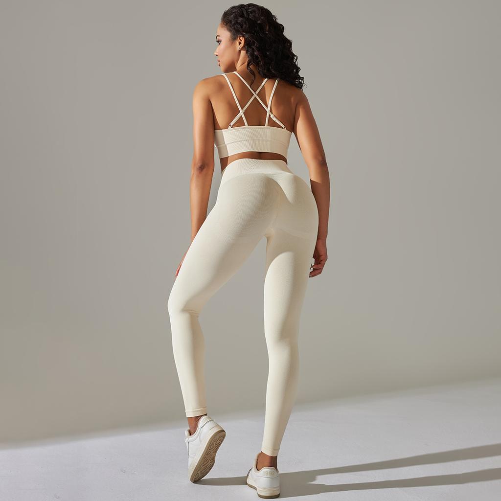 New seamless solid color high elastic sports bra underwear yoga suit running fitness two-piece set