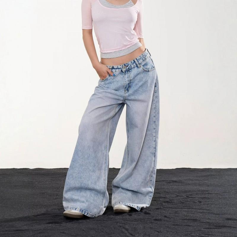 Y2K Hip Hop Wide Leg Denim Pants Women High Waist Loose Fit Streetwear 2026