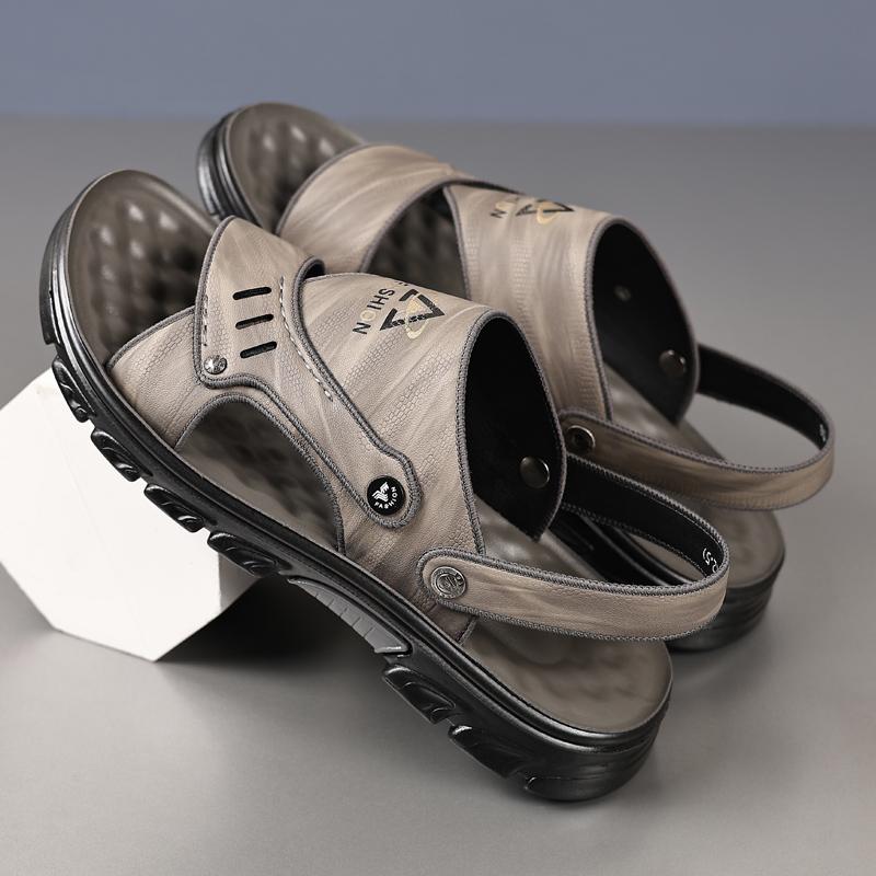 Модные мужские летние сандалии для отдыха на природе 2024 Новые мужские сандалии Мужская кожаная пляжная обувь Повседневная мужская обувь Модные тапочки Сандалии Мужская обувь