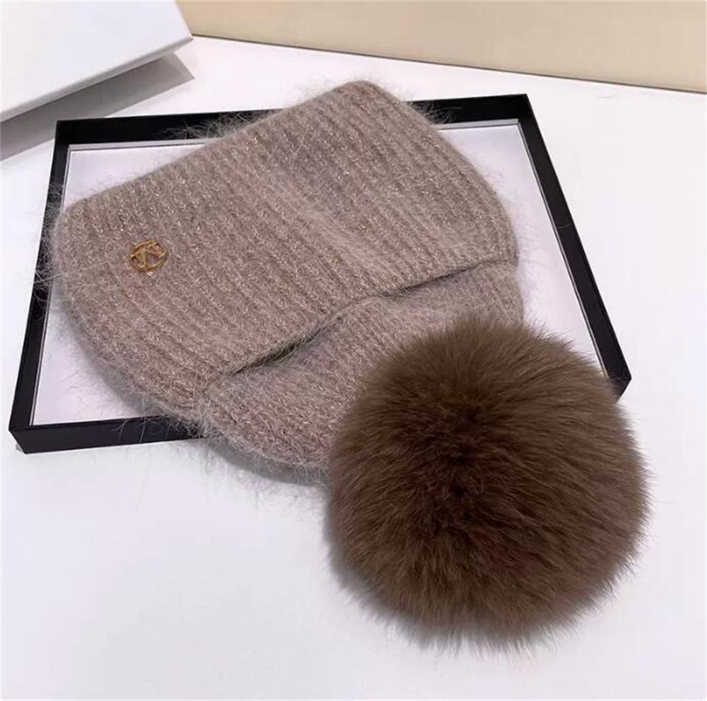 Шапка из натурального лисьего меха с помпоном, теплая зимняя шапка для женщин и девочек, шапка с натуральным помпоном, уличная лыжная вязаная толстая шапка