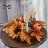Halloween Candle Ring Wreath Artificial Pumpkin Sunflower Maple Leaf Wreath Pillar Candle Holder for Wedding Home Table Decoration