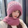 Women Winter Knitted Hat New Add Fur Lined Warm Winter Pompoms Hats For Women Keep Face Ear Warm Cap