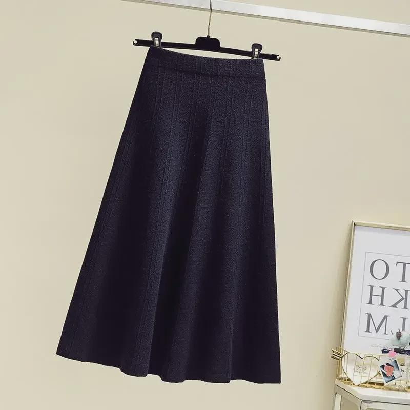 Стильная трикотажная юбка больших размеров с высокой талией на осень и зиму