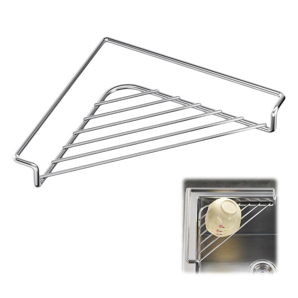 Треугольная угловая полка для раковины, без сверления, антикоррозийная, сушилка для губок, полочка-слив для раковины, экономящая место, кухонный инструмент