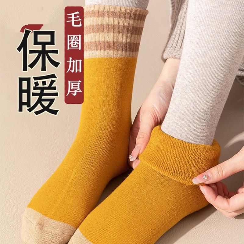 Теплые махровые носки, ворсистые и утолщенные, морозостойкие и теплые, одинаковые ретро-полосатые махровые носки для мужчин и женщин