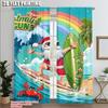 2pcs,2D Plane Printing Curtain Fabric Merry Christmas Santa Surfing Beach Polyester Fabric (without Rod) Gifts Use for Living