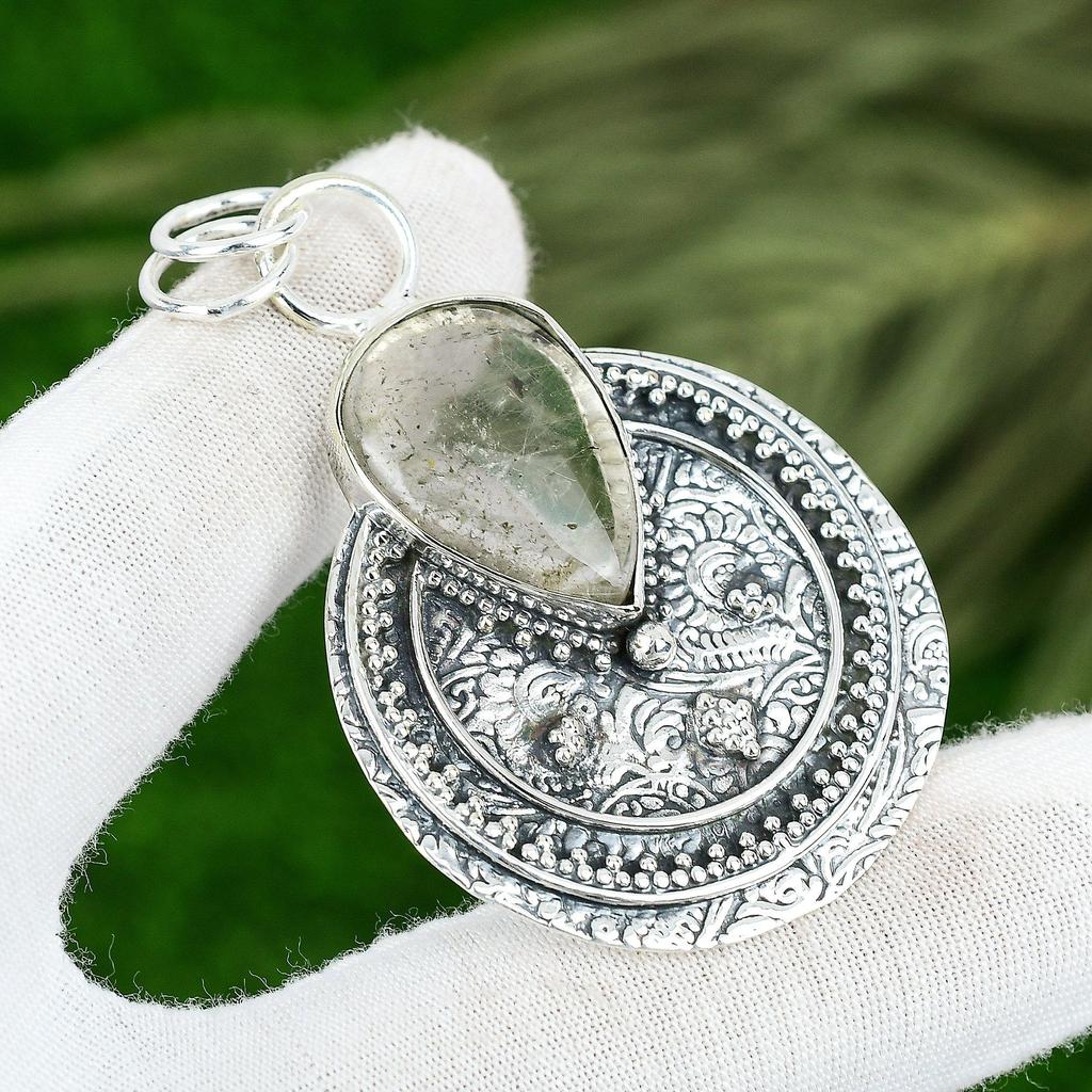 Friendship Day Sale Natural Golden Rutile Sterling Silver Unique Pendant Jewelry
