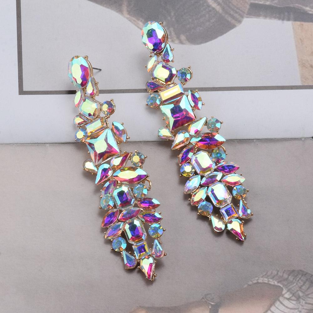 European and American Exaggerated Diamond-set Fringed Earrings Women's Fashion Creative Rhinestone Long Stud Earrings