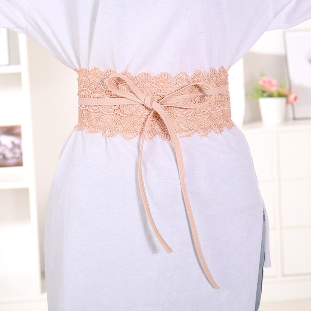 Boho Style Soft Lace Waist Belt Self Tie Wrap Around Bow Tie Belt Cinched Waistband Wide Obi Belt for Dresses