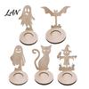 Small Tealight Display Halloween Wooden Candle Holder, Silhouette Ghost/Bat/Scarecrow/Bat Ghost Decor Holder for Home Table Fireplace Black Cat Base