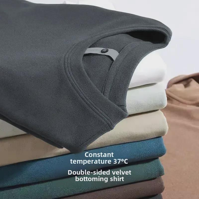 Мужская бархатная футболка с круглым вырезом и длинными рукавами для тепла осенью и зимой