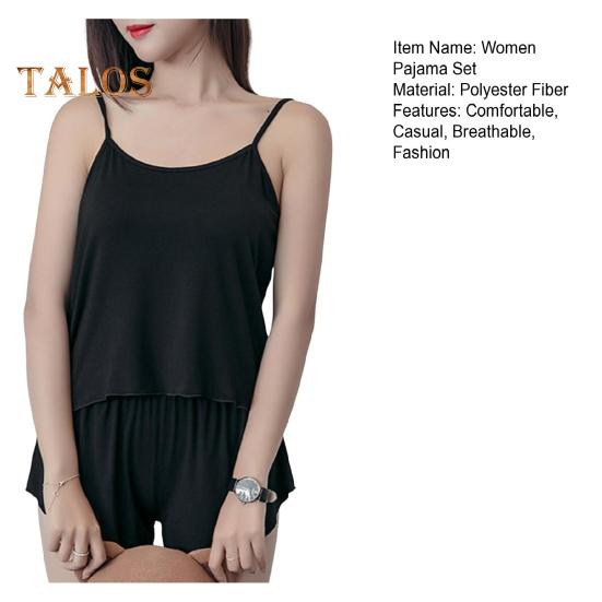 Women's 2 Piece Pajama Set Loose Cami Tank Top Shorts Set Summer Casual Sleeveless Sleepwear Home Bedroom Loungewear Suit
