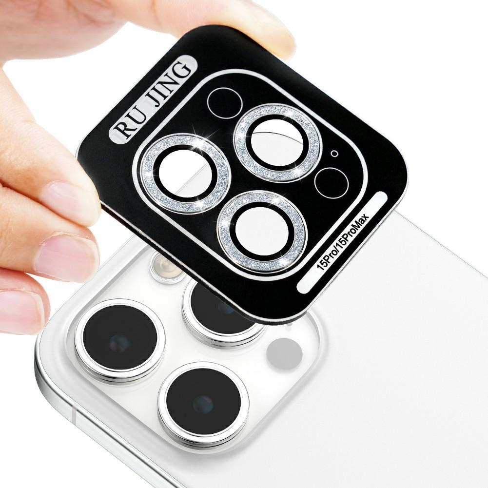 For iPhone 13 Pro/13 Pro Max Camera Lens Protector Glitter Decor Metal Frame Lens Film with Installation Tool