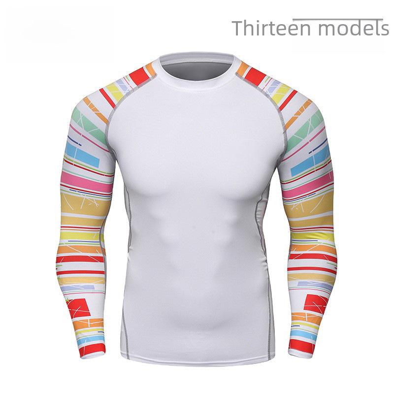 Мужская компрессионная футболка для бега с длинным рукавом и принтом, влагоотводящая, A038