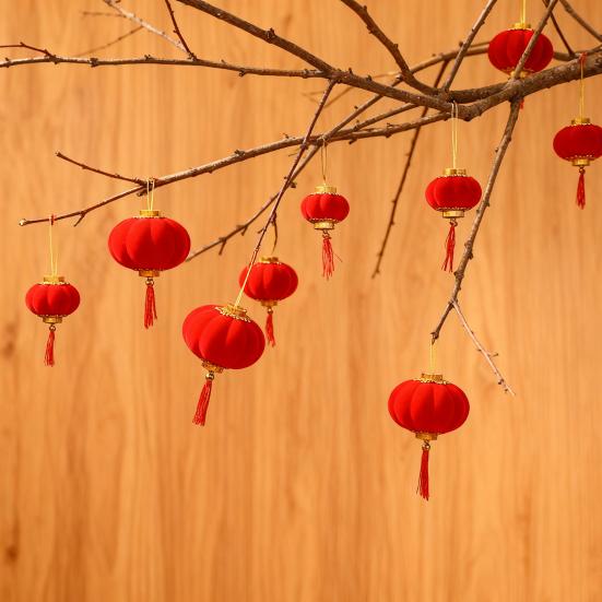 Flannel Chinese New Year Lantern Mini Red Lucky Hanging Lanterns with Tassel for Spring Festival Party Wedding Supplies