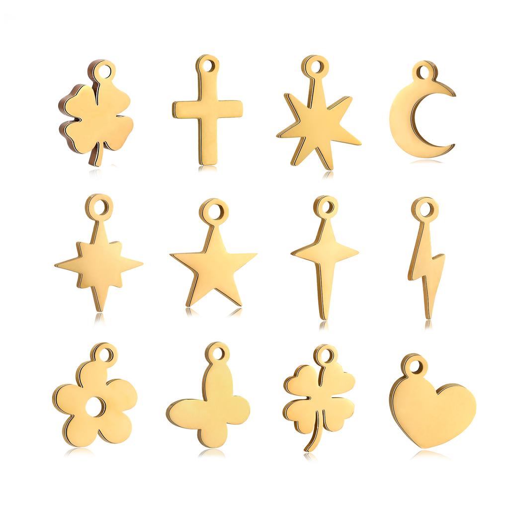 5PCS Mini Star Moon Charms For Making Necklace Bracelet Pendants Findings stainless steel Flower Love Charm DIY Handmade Jewelry