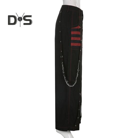 Женские брюки с высокой талией, цветные широкие повседневные брюки свободного кроя, ретро-крутые длинные брюки в уличном стиле