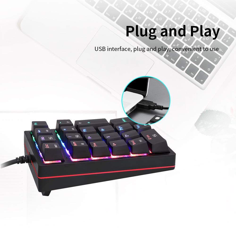 Механическая цифровая клавиатура Motospeed K24, 21 клавиша, проводная USB-клавиатура с 13 световыми эффектами RGB, красный переключатель OUTEMU