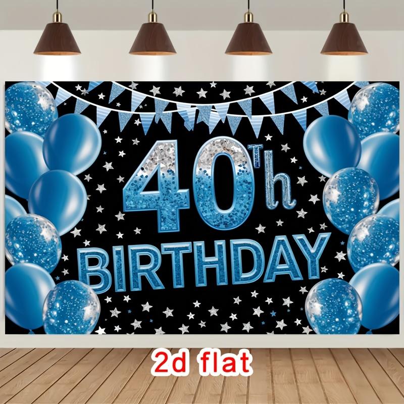 2D flat style, [Party Banner] 2D flat banner, 1 shiny blue 40th birthday balloon star